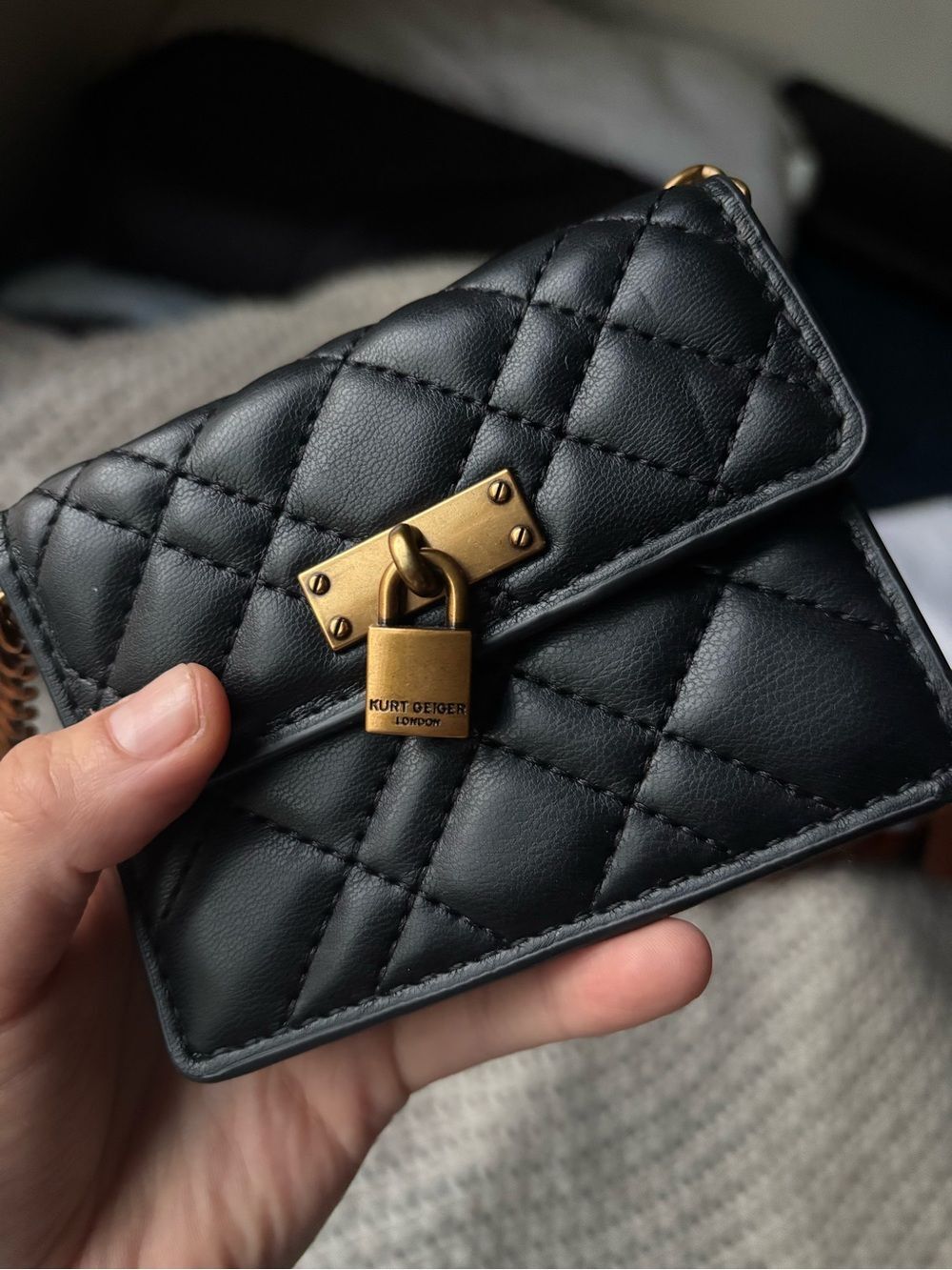 Kurt Geiger Black Quilted Mini Padlock Crossbody